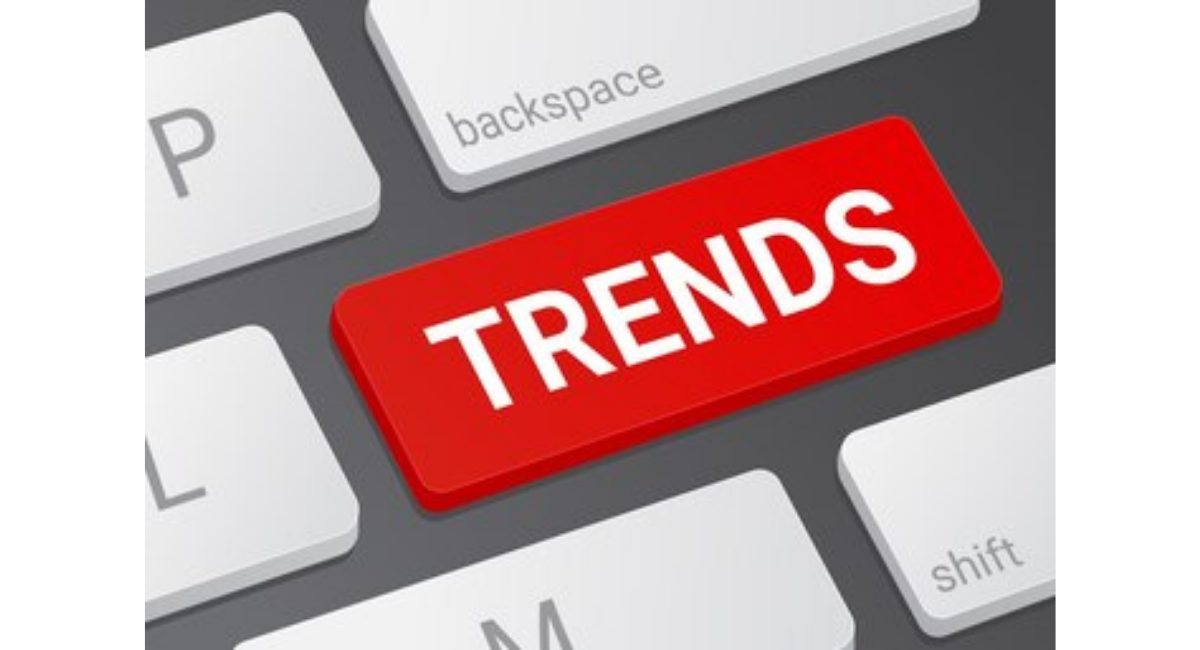 赤いTRENDSボタンが目立つキーボードで話題のトレンドを表現した画像