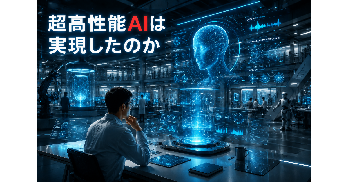 未来の研究施設で技術者がホログラムAIと対話しているイメージ画像。高度なAIアシスタントや音声AIの進化を表現している。